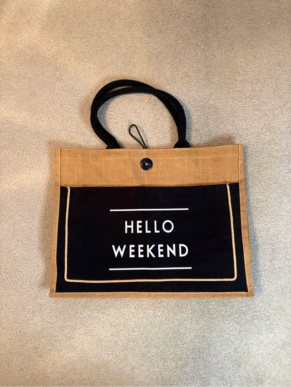 Hello Weekend Black and Tan Weekend Tote